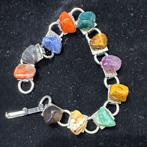 Vintage Boho Gemstone Silver Bracelet
